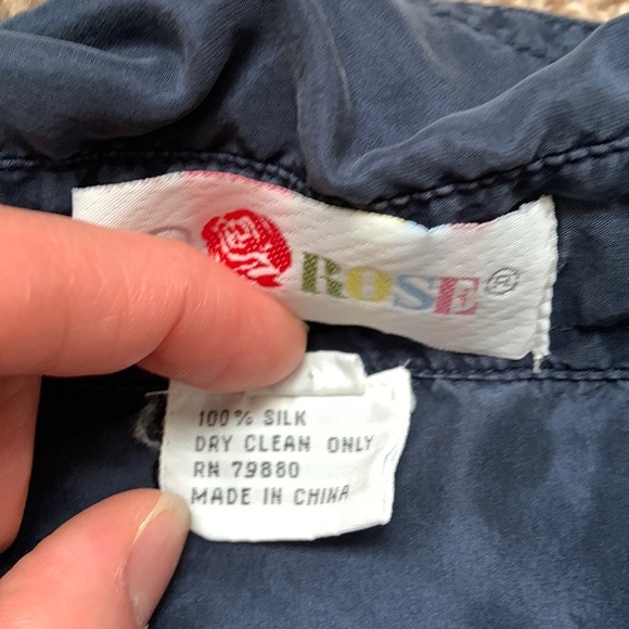 Red Rose Shirt Mens Sz M Blue 100% Silk Short Sleeve Button-Down Casual Summer - Picture 4 of 5